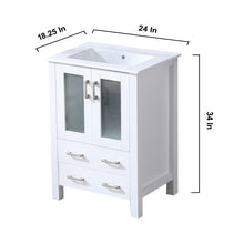 Load image into Gallery viewer, Lexora Volez LV341824SAES000 24&quot; Single Bathroom Vanity in White, Integrated Rectangle Sink, Dimensions