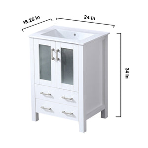 Lexora Volez LV341824SAES000 24" Single Bathroom Vanity in White, Integrated Rectangle Sink, Dimensions