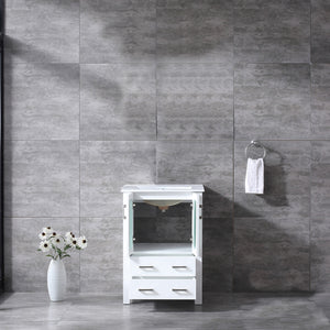 Lexora Volez LV341824SAES000 24" Single Bathroom Vanity in White, Integrated Rectangle Sink, Rendered Open Doors