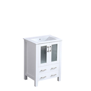 Lexora Volez LV341824SAES000 24" Single Bathroom Vanity in White, Integrated Rectangle Sink, Angled View