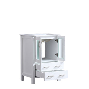 Lexora Volez LV341824SAES000 24" Single Bathroom Vanity in White, Integrated Rectangle Sink, Angled Open Doors and Drawers