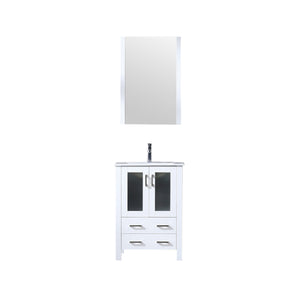 Lexora Volez LV341824SAES000 24" Single Bathroom Vanity in White, Integrated Rectangle Sink, with Mirror and Faucet