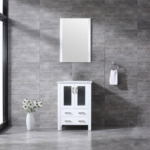 Lexora Volez LV341824SAES000 24" Single Bathroom Vanity in White, Integrated Rectangle Sink, Rendered with Mirror