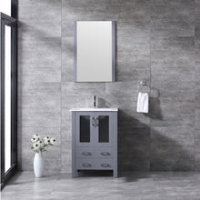 Load image into Gallery viewer, Lexora Volez LV341824SBES000 24&quot; Single Bathroom Vanity in Dark Grey, Integrated Rectangle Sink, Rendered with Mirror and Faucet