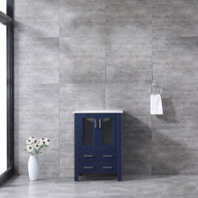 Load image into Gallery viewer, Lexora Volez LV341824SEES000 24&quot; Single Bathroom Vanity in Navy Blue, Integrated Rectangle Sink, Rendered Front View