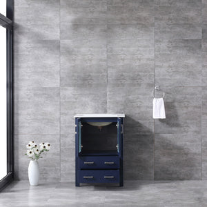 Lexora Volez LV341824SEES000 24" Single Bathroom Vanity in Navy Blue, Integrated Rectangle Sink, Rendered Open Doors
