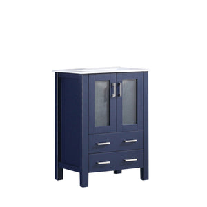 Lexora Volez LV341824SEES000 24" Single Bathroom Vanity in Navy Blue, Integrated Rectangle Sink, Angled View