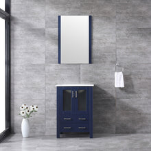 Load image into Gallery viewer, Lexora Volez LV341824SEES000 24&quot; Single Bathroom Vanity in Navy Blue, Integrated Rectangle Sink, Rendered with Mirror