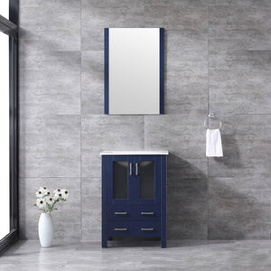 Lexora Volez LV341824SEES000 24" Single Bathroom Vanity in Navy Blue, Integrated Rectangle Sink, Rendered with Mirror