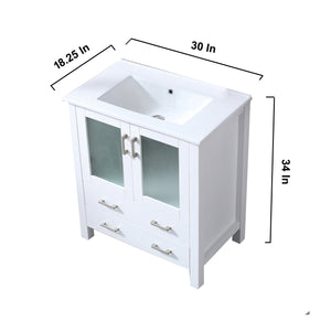 Lexora Volez LV341830SAES000 30" Single Bathroom Vanity in White, Integrated Rectangle Sink, Vanity Dimensions