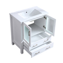 Load image into Gallery viewer, Lexora Volez LV341830SAES000 30&quot; Single Bathroom Vanity in White, Integrated Rectangle Sink, Open Doors and Drawers