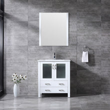 Load image into Gallery viewer, Lexora Volez LV341830SAES000 30&quot; Single Bathroom Vanity in White, Integrated Rectangle Sink Rendered with Mirror and Faucet