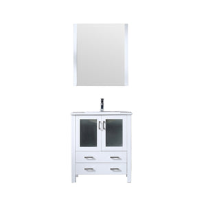 Lexora Volez LV341830SAES000 30" Single Bathroom Vanity in White, Integrated Rectangle Sink, with Mirror and Faucet