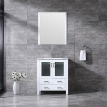 Load image into Gallery viewer, Lexora Volez LV341830SAES000 30&quot; Single Bathroom Vanity in White, Integrated Rectangle Sink Rendered with Mirror