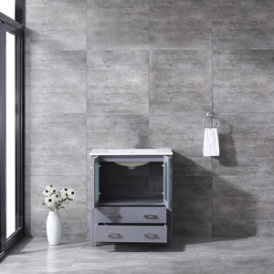 Lexora Volez LV341830SBES000 30" Single Bathroom Vanity in Dark Grey, Integrated Rectangle Sink, Rendered Open Doors