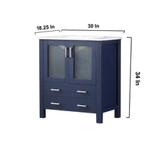 Load image into Gallery viewer, Lexora Volez LV341830SEES000 30&quot; Single Bathroom Vanity in Navy Blue, Integrated Rectangle Sink, Vanity Dimensions