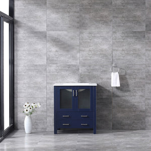 Lexora Volez LV341830SEES000 30" Single Bathroom Vanity in Navy Blue, Integrated Rectangle Sink, Rendered Front View