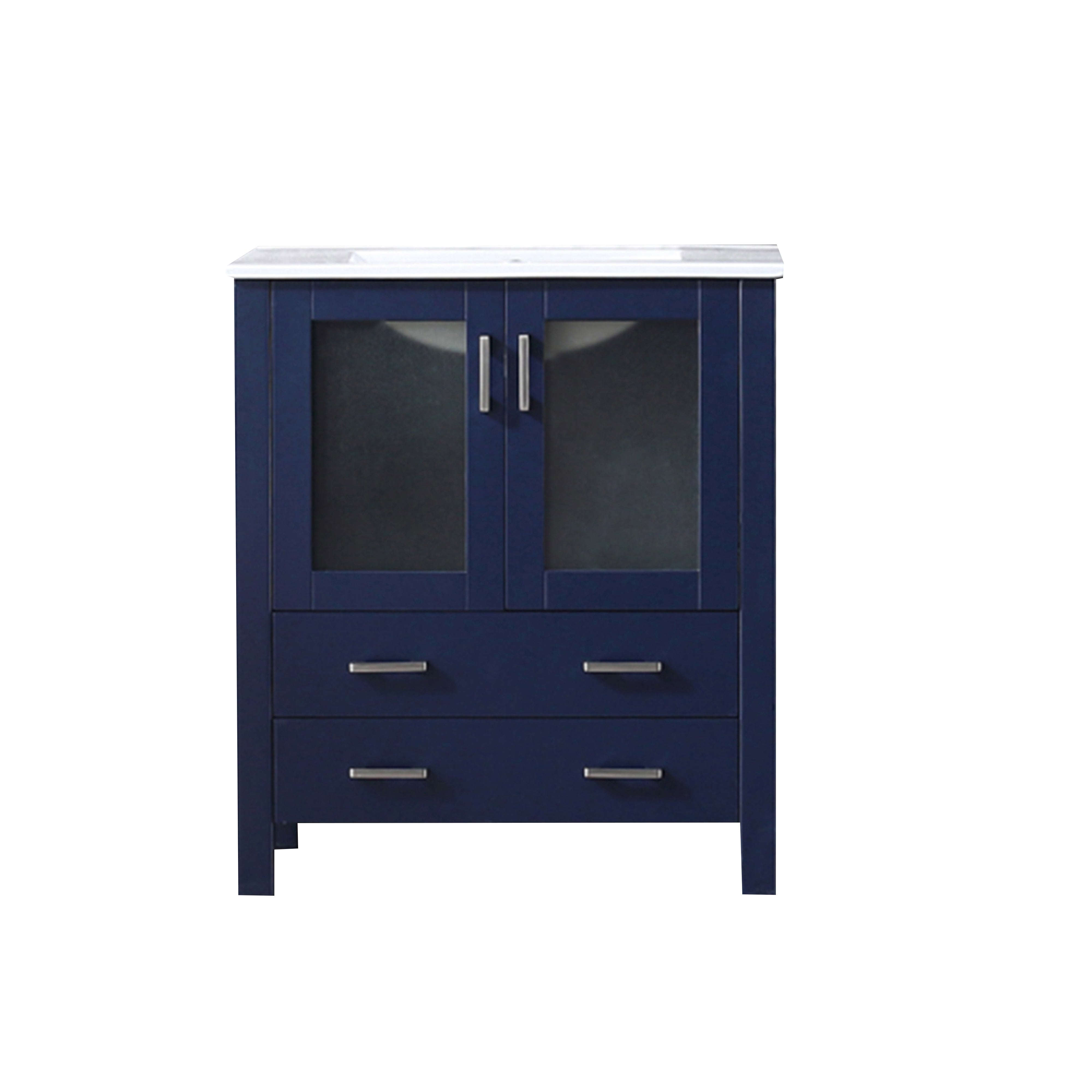 Lexora Volez LV341830SEES000 30" Single Bathroom Vanity in Navy Blue, Integrated Rectangle Sink, Front View
