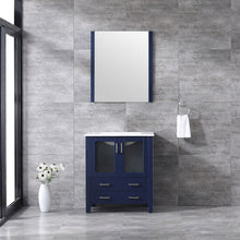 Load image into Gallery viewer, Lexora Volez LV341830SEES000 30&quot; Single Bathroom Vanity in Navy Blue, Integrated Rectangle Sink, Rendered with Mirror