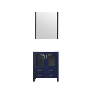 Lexora Volez LV341830SEES000 30" Single Bathroom Vanity in Navy Blue, Integrated Rectangle Sink, with Mirror