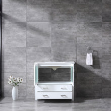 Load image into Gallery viewer, Lexora Volez LV341836SAES000 36&quot; Single Bathroom Vanity in White, Integrated Rectangle Sink, Rendered Open Doors
