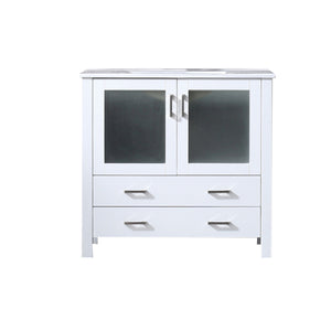Lexora Volez LV341836SAES000 36" Single Bathroom Vanity in White, Integrated Rectangle Sink, Front View