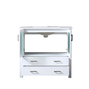Lexora Volez LV341836SAES000 36" Single Bathroom Vanity in White, Integrated Rectangle Sink, Open Doors