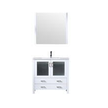 Load image into Gallery viewer, Lexora Volez LV341836SAES000 36&quot; Single Bathroom Vanity in White, Integrated Rectangle Sink, with Mirror and Faucet