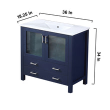 Load image into Gallery viewer, Lexora Volez LV341836SEES000 36&quot; Single Bathroom Vanity in Navy Blue, Integrated Rectangle Sink, Vanity Dimensions