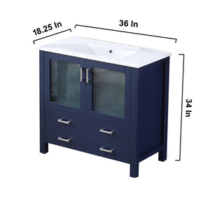 Lexora Volez LV341836SEES000 36" Single Bathroom Vanity in Navy Blue, Integrated Rectangle Sink, Vanity Dimensions