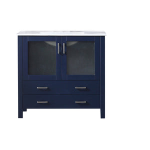 Lexora Volez LV341836SEES000 36" Single Bathroom Vanity in Navy Blue, Integrated Rectangle Sink, Front View