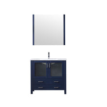 Load image into Gallery viewer, Lexora Volez LV341836SEES000 36&quot; Single Bathroom Vanity in Navy Blue, Integrated Rectangle Sink, with Mirror and Faucet