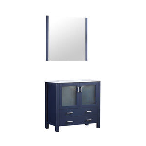 Lexora Volez LV341836SEES000 36" Single Bathroom Vanity in Navy Blue, Integrated Rectangle Sink, with Mirror