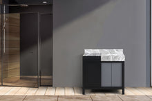 Load image into Gallery viewer, Lexora Zilara LZ342236SLIS000 36&quot; Single Bathroom Vanity in Black and Grey with Castle Grey Marble, White Rectangle Sink, Rendered Front View