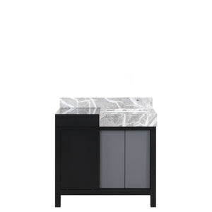 Lexora Zilara LZ342236SLIS000 36" Single Bathroom Vanity in Black and Grey with Castle Grey Marble, White Rectangle Sink, Front View