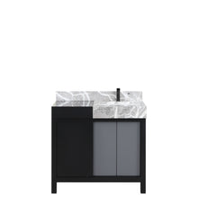 Load image into Gallery viewer, Lexora Zilara LZ342236SLIS000 36&quot; Single Bathroom Vanity in Black and Grey with Castle Grey Marble, White Rectangle Sink, with Gun Metal Faucet