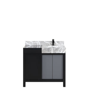 Lexora Zilara LZ342236SLIS000 36" Single Bathroom Vanity in Black and Grey with Castle Grey Marble, White Rectangle Sink, with Black Faucet