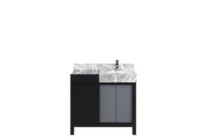 Lexora Zilara LZ342236SLIS000 36" Single Bathroom Vanity in Black and Grey with Castle Grey Marble, White Rectangle Sink, Chrome Faucet