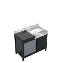Load image into Gallery viewer, Lexora Zilara LZ342242SLIS000 42&quot; Single Bathroom Vanity in Black and Grey with Castle Grey Marble, White Rectangle Sink, Angled View