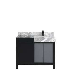 Lexora Zilara LZ342242SLIS000 42" Single Bathroom Vanity in Black and Grey with Castle Grey Marble, White Rectangle Sink, with Black Faucet