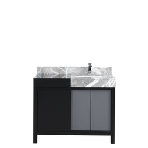 Lexora Zilara LZ342242SLIS000 42" Single Bathroom Vanity in Black and Grey with Castle Grey Marble, White Rectangle Sink, with Chrome Faucet