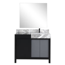 Load image into Gallery viewer, Lexora Zilara LZ342242SLIS000 42&quot; Single Bathroom Vanity in Black and Grey with Castle Grey Marble, White Rectangle Sink, with Mirror and Gun Metal Faucet