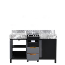 Load image into Gallery viewer, Lexora Zilara LZ342255SLIS000 55&quot; Double Bathroom Vanity in Black and Grey with Castle Grey Marble, White Rectangle Sinks, Open Doors and Drawers