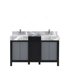 Load image into Gallery viewer, Lexora Zilara LZ342255SLIS000 55&quot; Double Bathroom Vanity in Black and Grey with Castle Grey Marble, White Rectangle Sinks, with Chrome Faucets