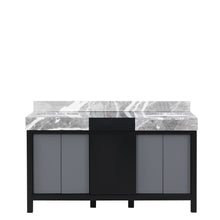 Load image into Gallery viewer, Lexora Zilara LZ342260DLIS000 60&quot; Double Bathroom Vanity in Black and Grey with Castle Grey Marble, White Rectangle Sinks, Front View
