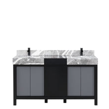 Load image into Gallery viewer, Lexora Zilara LZ342260DLIS000 60&quot; Double Bathroom Vanity in Black and Grey with Castle Grey Marble, White Rectangle Sinks, with Black Faucets