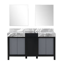 Load image into Gallery viewer, Lexora Zilara LZ342260DLIS000 60&quot; Double Bathroom Vanity in Black and Grey with Castle Grey Marble, White Rectangle Sinks, with Mirrors