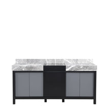 Load image into Gallery viewer, Lexora Zilara LZ342272DLIS000 72&quot; Double Bathroom Vanity in Black and Grey with Castle Grey Marble, White Rectangle Sinks, Front View