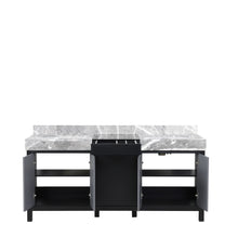 Load image into Gallery viewer, Lexora Zilara LZ342272DLIS000 72&quot; Double Bathroom Vanity in Black and Grey with Castle Grey Marble, White Rectangle Sinks, Open Doors