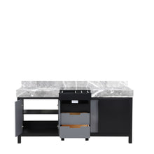 Load image into Gallery viewer, Lexora Zilara LZ342272DLIS000 72&quot; Double Bathroom Vanity in Black and Grey with Castle Grey Marble, White Rectangle Sinks, Open Doors and Drawers